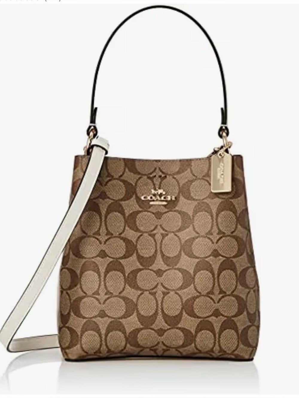 Coach Brown Signature Canvas Bucket Bag with Ivory Strap